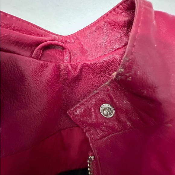 Id. Collection Pink Leather Moto Jacket Vintage Women Size 8 FLAWED - SEE NOTES - Picture 6 of 13